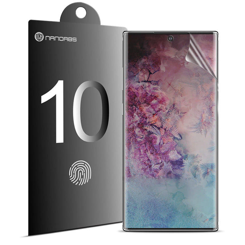 Clear full coverage screen protector film peeling from curved smartphone display with floral wallpaper background.