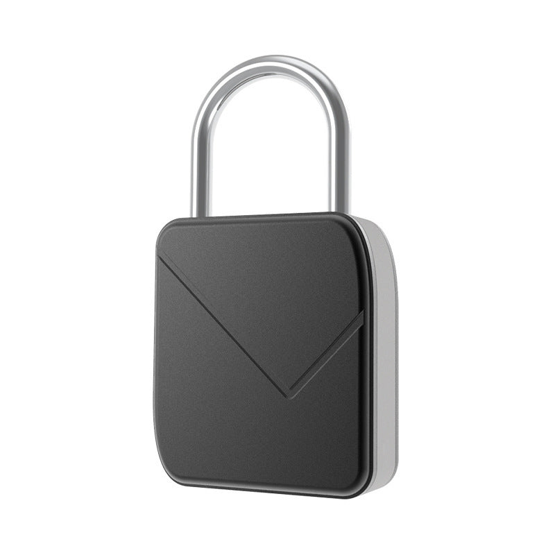 Black fingerprint padlock with silver shackle and angled sensor area on front.