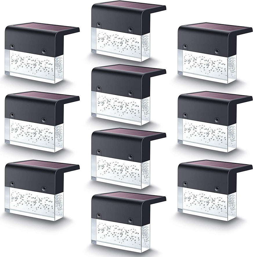 Set of ten black waterproof solar LED step fence lights with decorative star patterns and top solar panels.