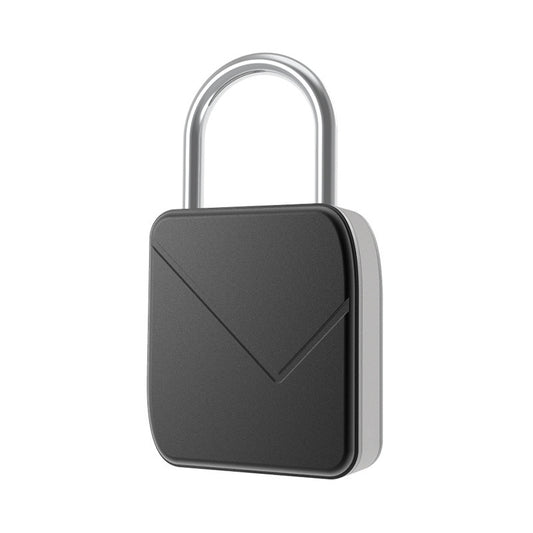 Black fingerprint padlock with silver shackle and angled sensor area on front.